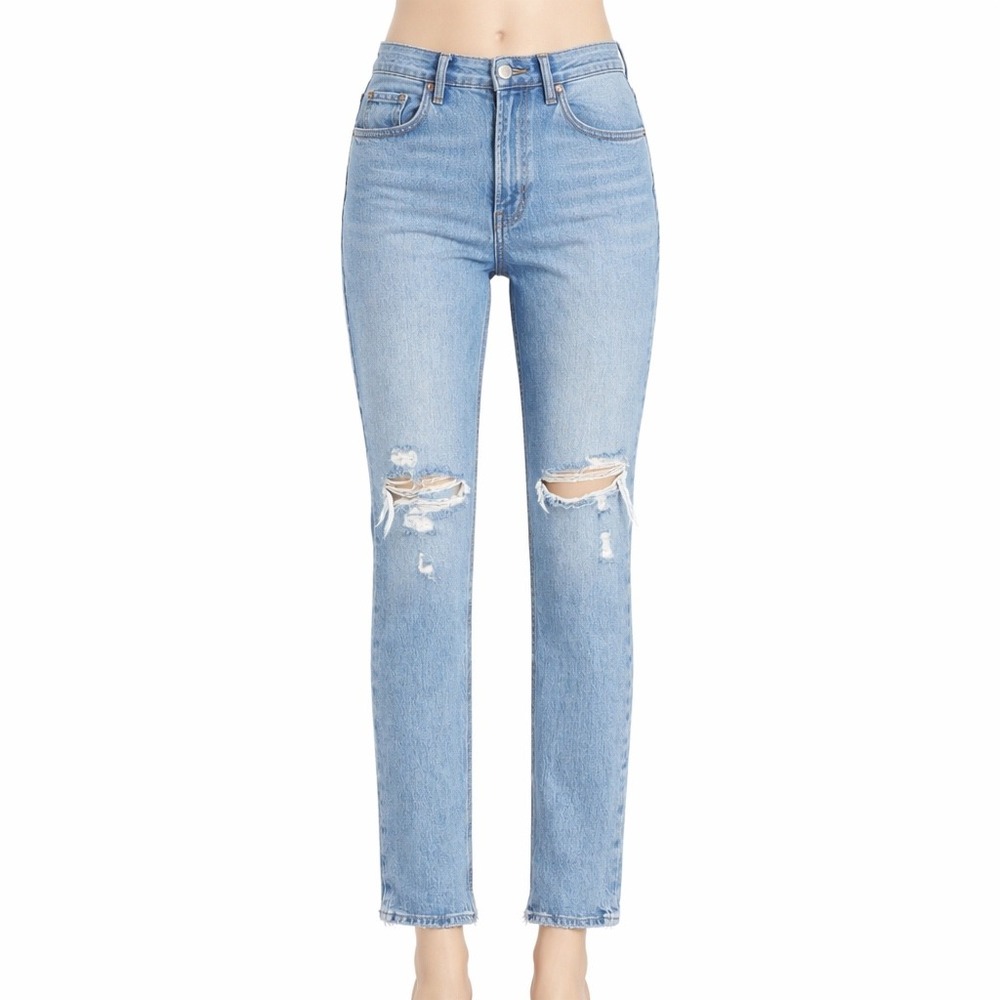 AGOLDE Riley Jeans Women 25 Light‎ Blue Distressed High Rise Straight Leg Denim